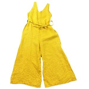 Lungo L'Arno Yellow White Striped Linen Blend Wide Leg Jumpsuit M
